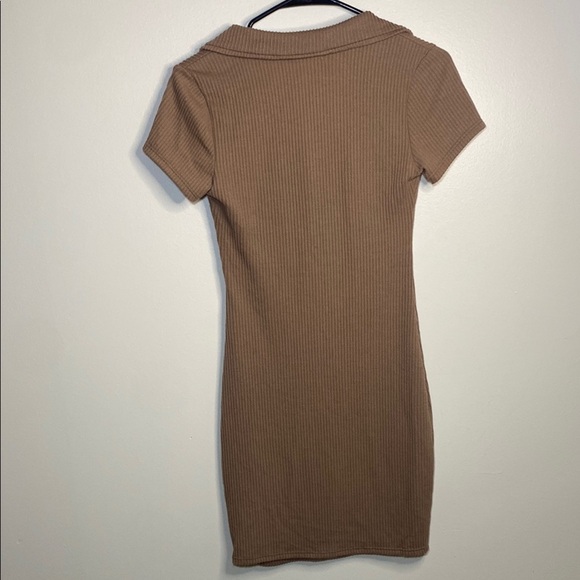 Elegant Brown Ribbed Mini Dress - Picture 3 of 6